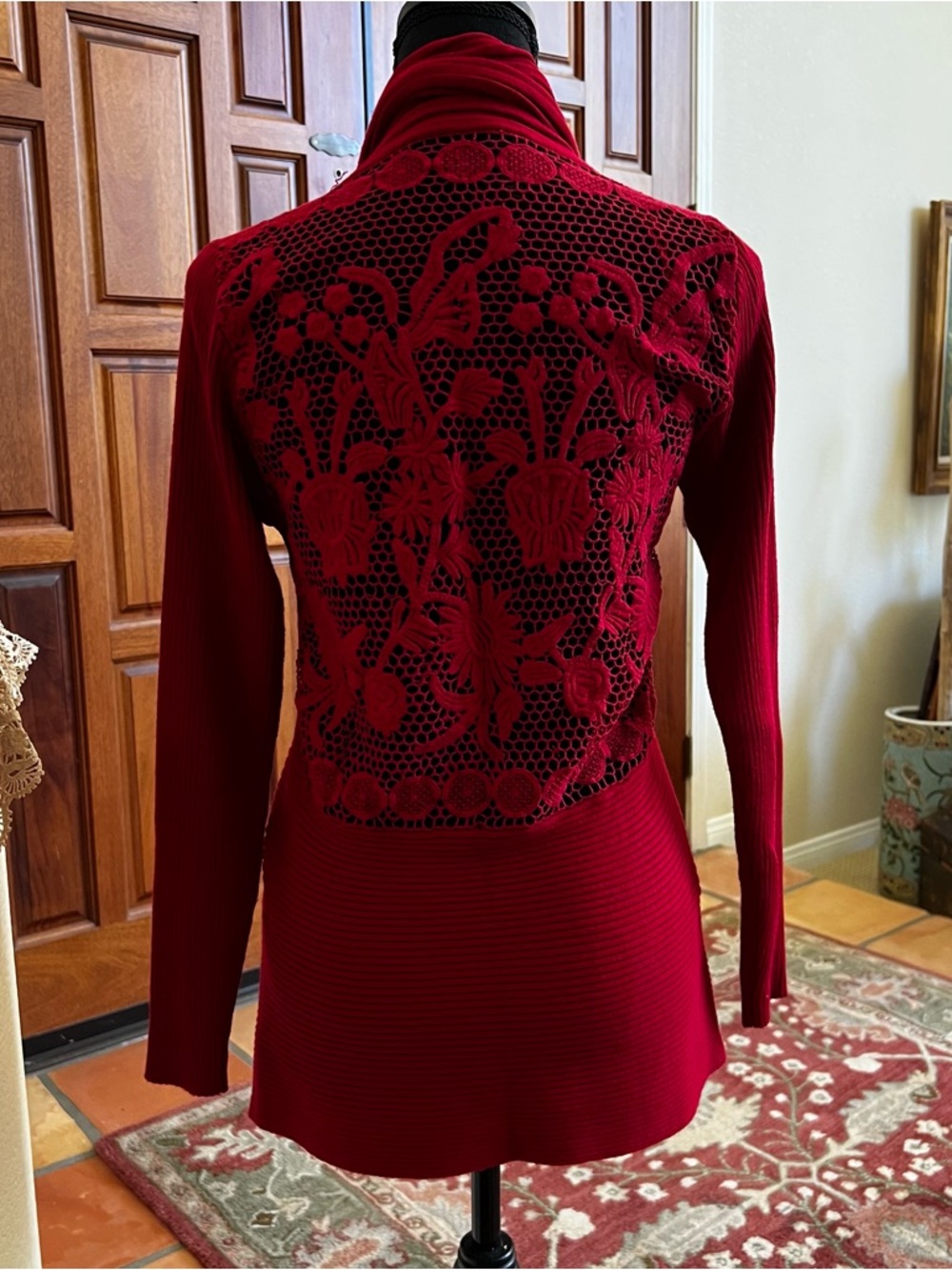 VIP Red Ribbed Open-Front Cardigan Sweater - Picture 5 of 10